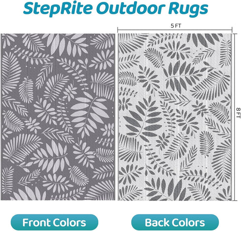 (5'x 8', StepRite Outdoor Rug, Patio Rug, Plastic Straw Camping Rugs, Large Waterproof Area Rug and Mat for Outdoors