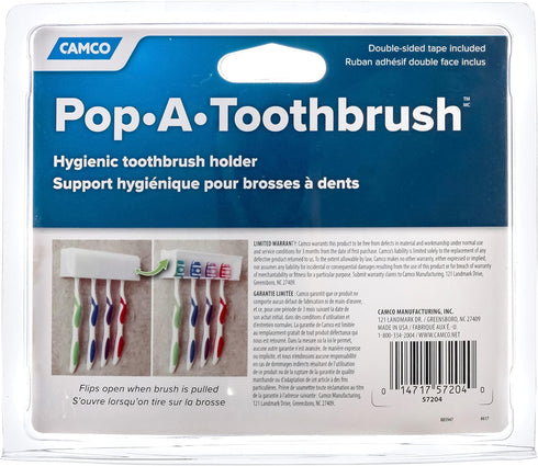 4 (57207) Camco Pop-A-Toothbrush, Hygienic Toothbrush Holder, Holds toothbrushes, Black