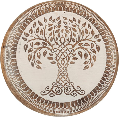 3) VANIYA CRAFTS Wooden Engraved Fold-able Side Table/End Table/Plant Stand/Stool for Living Room Bedroom Restaurant