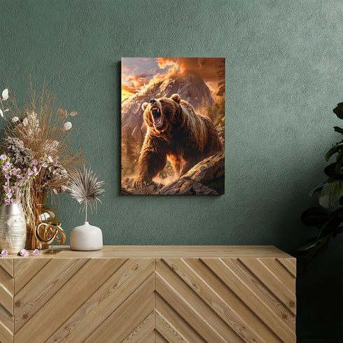 Forest Bear Decor Wall Art, Canvas Print Framed Artwork for Bathroom, Bedroom, Living Room - 12x16