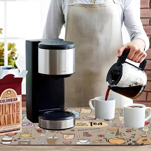 Super Absorbent Coffee Bar Mat Accessories for Countertop, Anti-Slip Silicone Dish Drying Pad for Coffee Maker