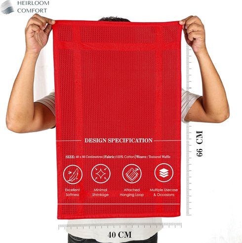 12 Pack 16x26 Inch, 100% Set, Red Waffle Weave Kitchen Towels, Cotton, Absorbent Dishcloth Quick Drying, Durable
