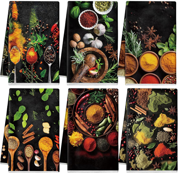Breling Set of 6 Colorful Spices Kitchen Towels Microfiber Dish Towel Decorative