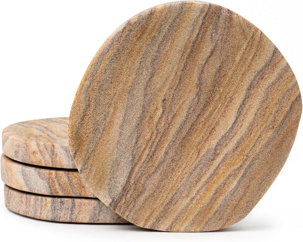 Cork & Mill Absorbent Coasters Set of 4 - Water Absorbing Sandstone