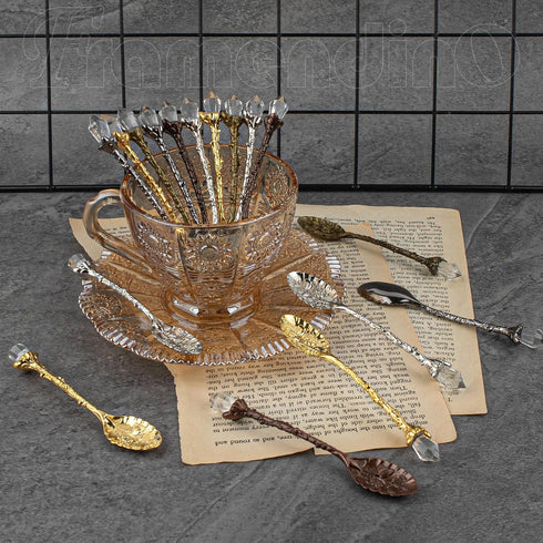 Framendino 50 Pack Retro Vintage Crystal Alloy Coffee Spoons for Home Kitchen Office