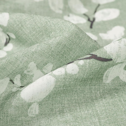 FMFUNCTEX Green White Kitchen Tier Curtains 24 Inch Length, Blossom Print Half Window Drapes for Bathroom