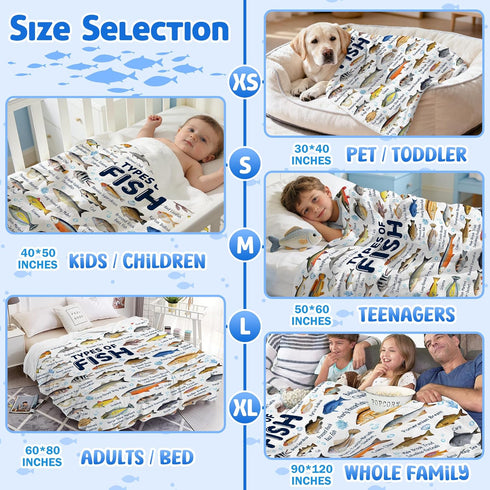 Cozy Size-60"x80" Fish Throw Blanket,Types of Fish Blanket Fishes Blanket Gifts,Ultra Soft Lightweight Flannel Blankets
