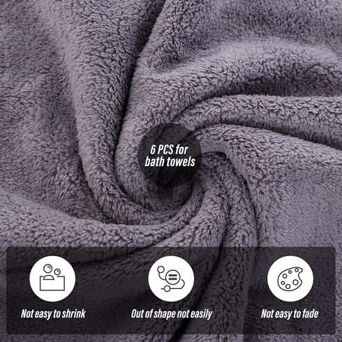 6 Pack Set MOONQUEEN Premium Bath Towel - Quick Drying - Microfiber Coral Velvet Highly Absorbent Towels - Multipurpose