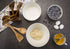 Tablecraft Elements Collection Utensil Set with Holder, 5" x 6.5" x 11.5", Marble/Acacia
