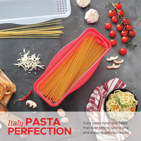Tafura Microwave Pasta Cooker, Double Straining System, Microwavable Spaghetti Cooker with Drainer, BPA Free
