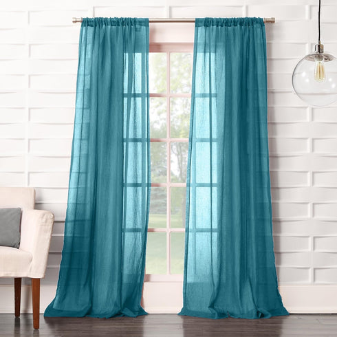 No. 918 Tayla Crushed Texture Semi-Sheer Curtain Panel, 50" x 95", Marine, Rod Pocket
