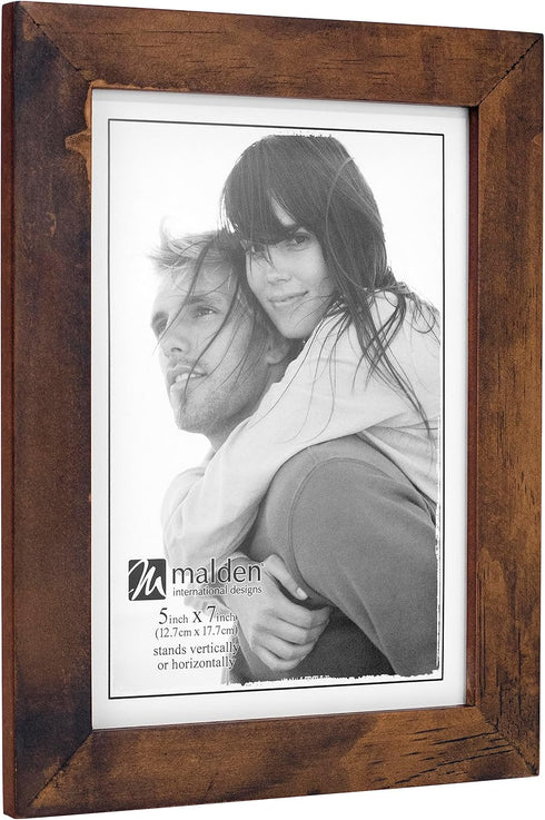 Malden 5x7 Picture Frame - Wide Real Wood Molding with Real Glass - Stonewashed Walnut