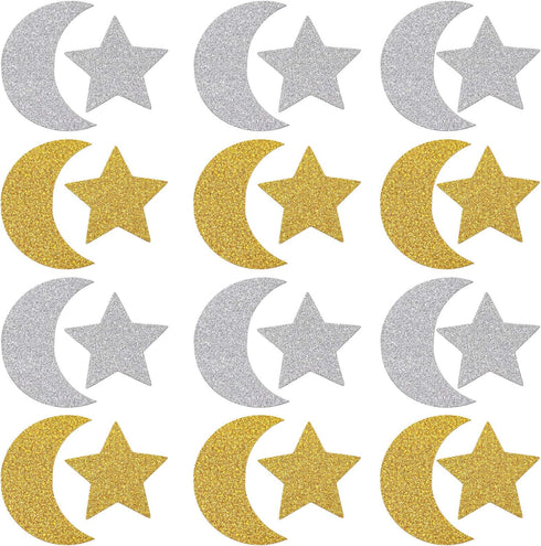 400 Pieces Glitter Star and Moon Paper Confetti - Double Side Table Paper Sequin for Wedding Birthday Party Decor