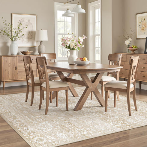 5x7 5'x7') Soalmost Area Rugs for Living Room, Washable Vintage Floral Non-Slip Low Pile Neutral Rug Soft Throw Carpet