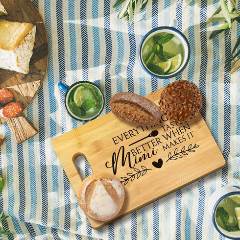 Mimi Gifts, Mimi Gifts For Mother Day Christmas, Mimi Gifts For Grandma, Everything Tastes Better When Mimi Makes It Bamboo Cutting Board Decor, Gifts For Mimi Birthday Mother Day Kitchen