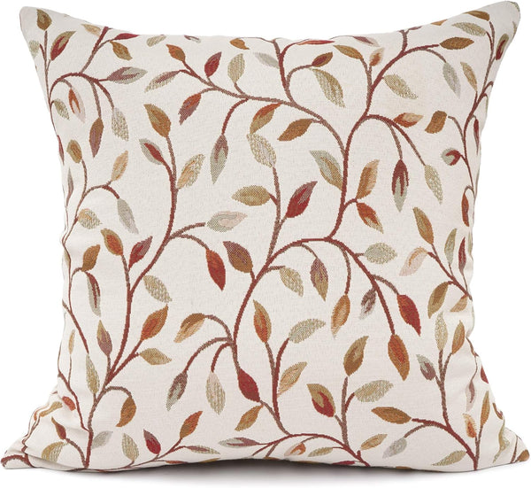 YOUR SMILE Classical Embroidery Jacquard Decorative Throw Pillow Case, Beige Leaf Pattern, 18 x 18 inch