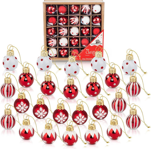 1 Inch Mini Red & White Peppermint Glass Ball Christmas Ornaments, Set of 25, Rustic Decorations for Trees