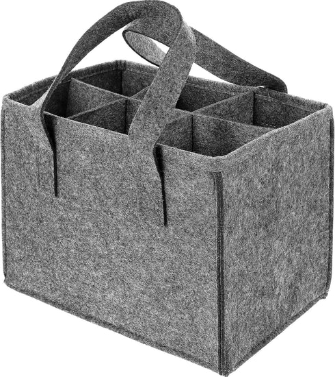 6 Bottle Wine Carrier Tote, Reusable Grocery Bags for Travel, Camping, Picnic, Grey