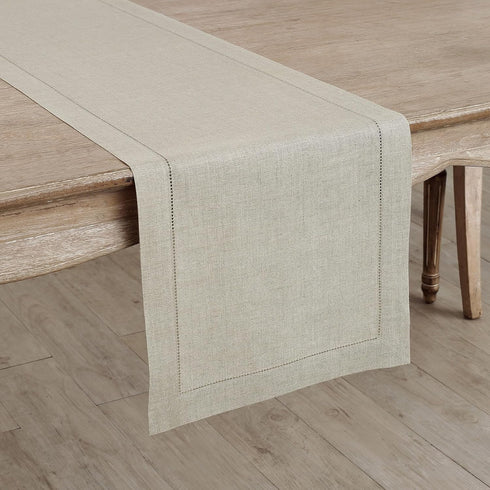 Solino Home Natural Linen Table Runner - 90 Inches Long, 100% Pure Linen Hemstitch for Dining, Summer, Fall