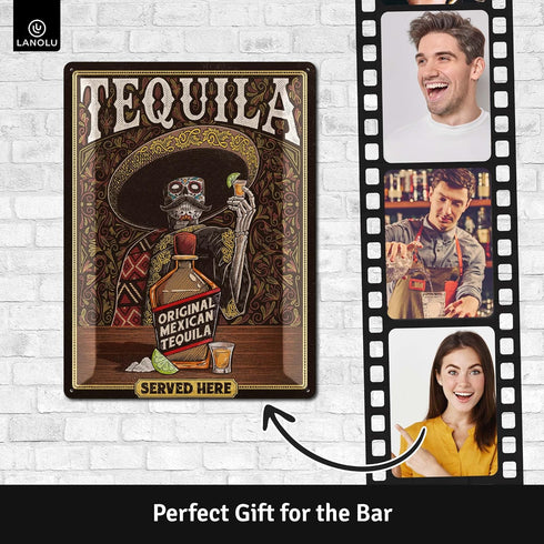 12x16" LANOLU XXL Vintage Tin Sign TEQUILA Wall Art, Vintage Retro Signs for Bar, Metal Sign La Cantina, Letrero de Bar