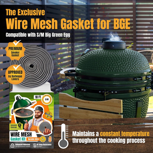 10 Gasket for Big Green Egg S/M - FT Wire Mesh Gasket - Fiberglass BGE Gasket - Compatible with Big Green Egg