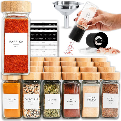 SAVVY & SORTED Glass Spice Jars with Label, 24PK Bamboo Jar Spices