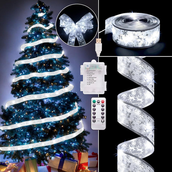 Vimorg Christmas Decorations - 2.5Inch x 66Ft 200 Led Christmas Tree Ribbon Lights