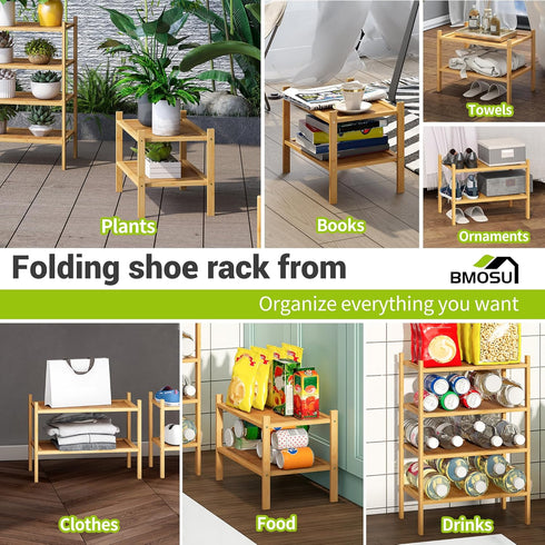 2-Tier Closet BMOSU Bamboo Small Shoe Rack Premium Stackable Shoe Shelf Storage Organizer for Hallway Living Room