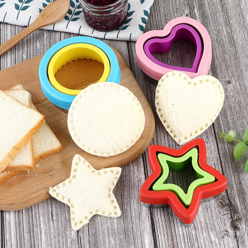 Sandwich Cutter and Sealer, Round Heart Star 3Pcs Shapes Decruster Press Mold + 8pcs Mini Vegetable Cookie Cutters