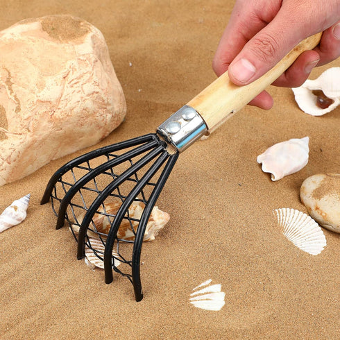 Yardwe 2pcs Rake with Mesh Net, 10 Inch Garden Rake & Clamming Claws Shell Clam Digger Seafood Tool