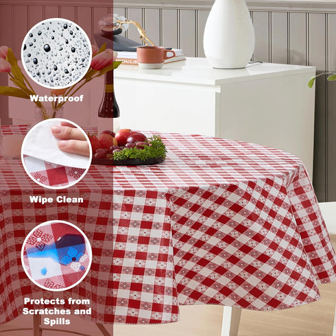 Newbridge 60 x 84 Inch Oval Vinyl Tablecloth - Bistro Tavern Check, Indoor Outdoor Cover for Picnic, Barbecue