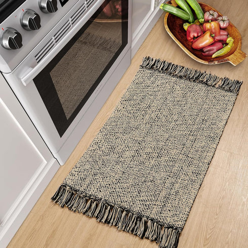 Collive Small Bathroom Rug, 2x3 Hand-Woven Low Profile Entryway Rug, Cotton Reversible Washable Decor