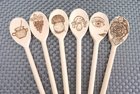 Mini 8-Inch Wooden Spoons Set of 6, Oval Mixing Spoons for Baking, Stirring - Natural Beechwood Sauce Spoons