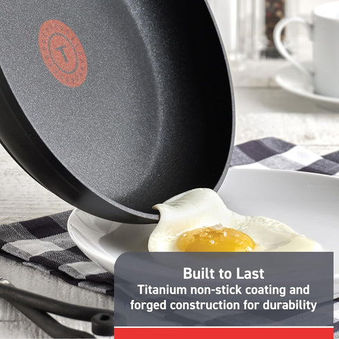 T-fal C4610263 Titanium Advanced Nonstick Fry Pan, 8-Inch, Black, Dishwasher Safe with Heat Indicator