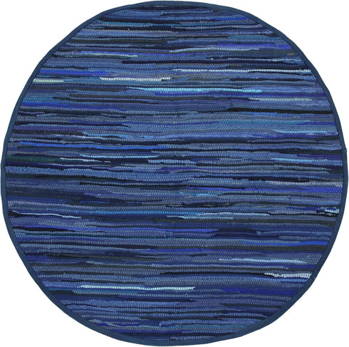 The Beer Valley Cotton Woven Rag Rug, 4' Round - Navy Blue Boho Circle Rug for Living Room, Bathroom, Bedroom
