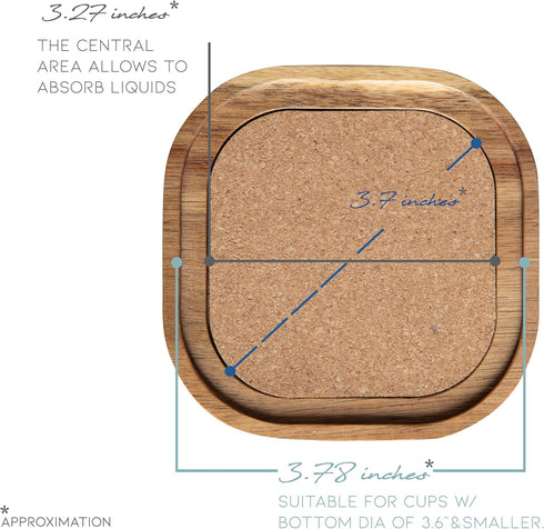 4.13 Inch, Set 6, S1EGAN Acacia Wood Coasters for Drinks, of Squircles Insulation and Absorbent Cork Stackable Cup