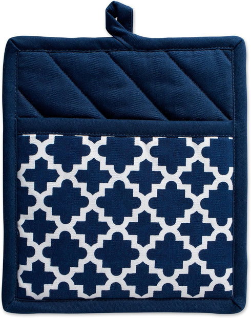 DII Lattice Basics Collection Kitchen Essentials, Oven Mitt & Potholder Set, Nautical Blue, 2 Piece