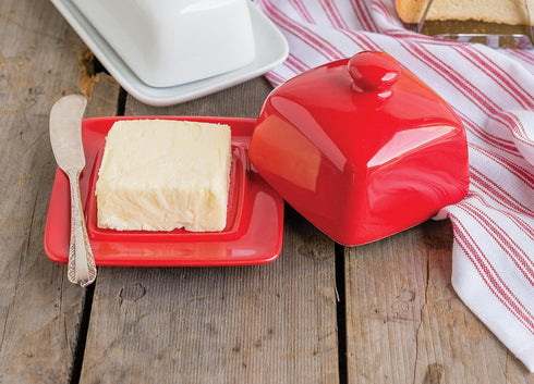 4.5 4.5 Now Designs Stoneware Square Butter Dish with Lid, Red x