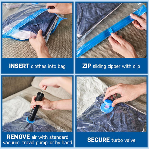 10 Pack Large Vacuum Storage Bags for Comforters, Blankets & Clothes, Vacuum Sealed Compression Bags