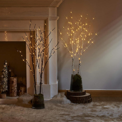LITBLOOM Lighted Brown Willow Branches 32IN, 100 LED with Timer, Battery Operated, Warm White Lights for Holiday