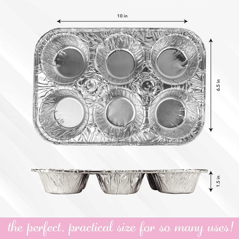 PLASTICPRO Aluminum Foil Muffin Pans, Reusable and Disposable, Holds 6 Cupcakes/Muffins, Pack of 10