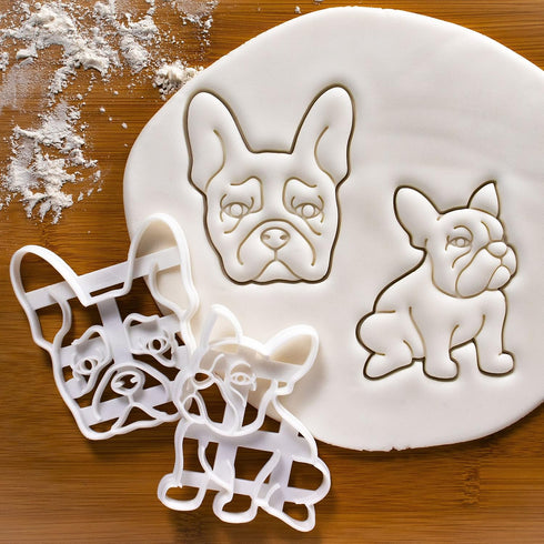 Set of 2 French Bulldog Cookie Cutters, Body & Face Designs, 2 Pieces by Bakerlogy