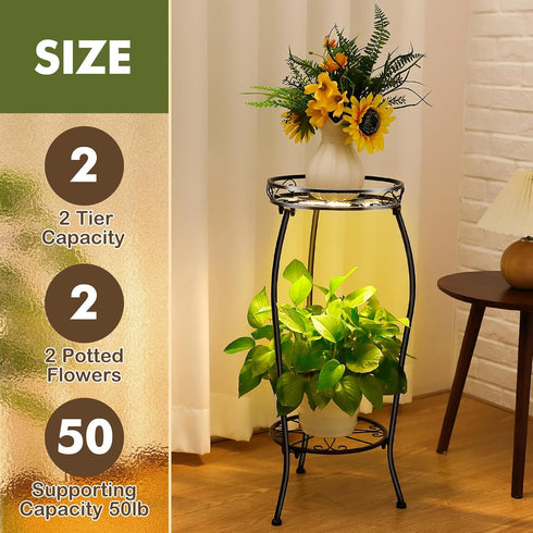 Dunkive 2 27" Plant Stand indoor Outdoor Tier with Grow Light, Tall Metal Potted Holder Rack Flower Stand Rustproof