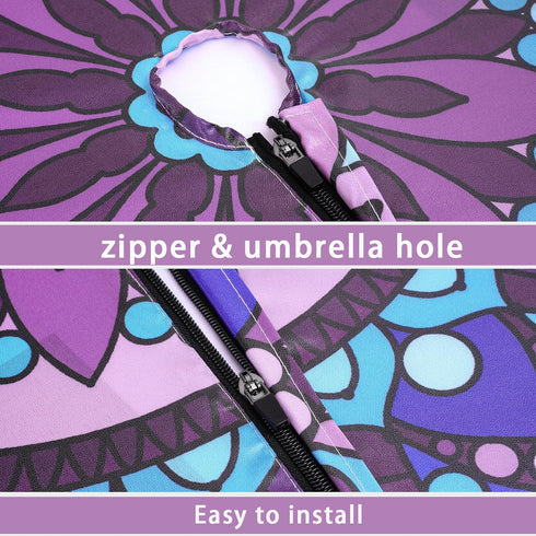 Round Fitted Outdoor Tableclothes with Umbrella Hole and Zippered Non Slip Coffee Table Cover Garden Bbq Gadgets