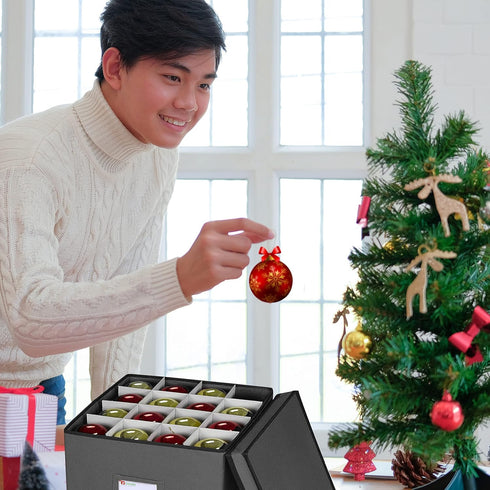 Primode Holiday Ornament Storage Chest, With 4 Trays Holds Up to 64 Ornaments Balls, With Dividers (Gray) by Primode