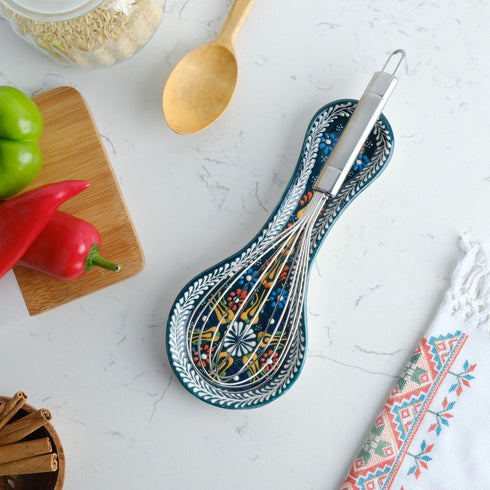 Handmade Spoon Rest, Ceramic Spoon Rest for Stove Top, 10" Dishwasher Safe Spoon Holder for Kitchen Counter,