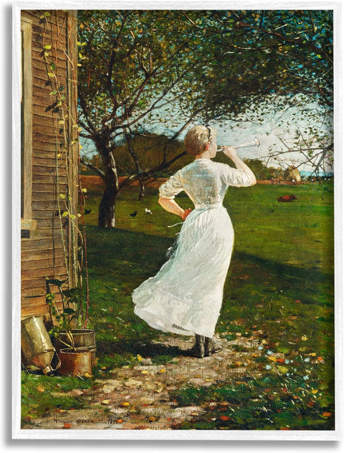 Stupell Industries Classic Woman Instrument Rural Vintage House Painting, White Framed, 24 x 30