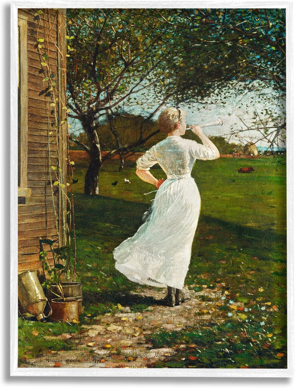 Stupell Industries Classic Woman Instrument Rural Vintage House Painting, White Framed, 24 x 30