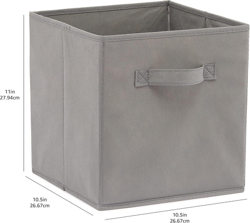 Amazon Basics Collapsible Fabric Storage Cubes with Handles - 10.5"x10.5"x11", Pack of 6, Gray