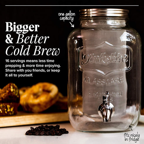 Willow & Everett Cold Brew Coffee Maker, 1 Gallon, Glass Pitcher with Stainless Steel Spout